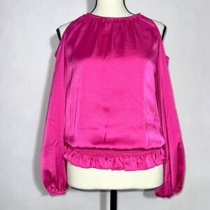 1.State Blouse Size XSmall Hot Pink Long Sleeve Satin Easy Fit